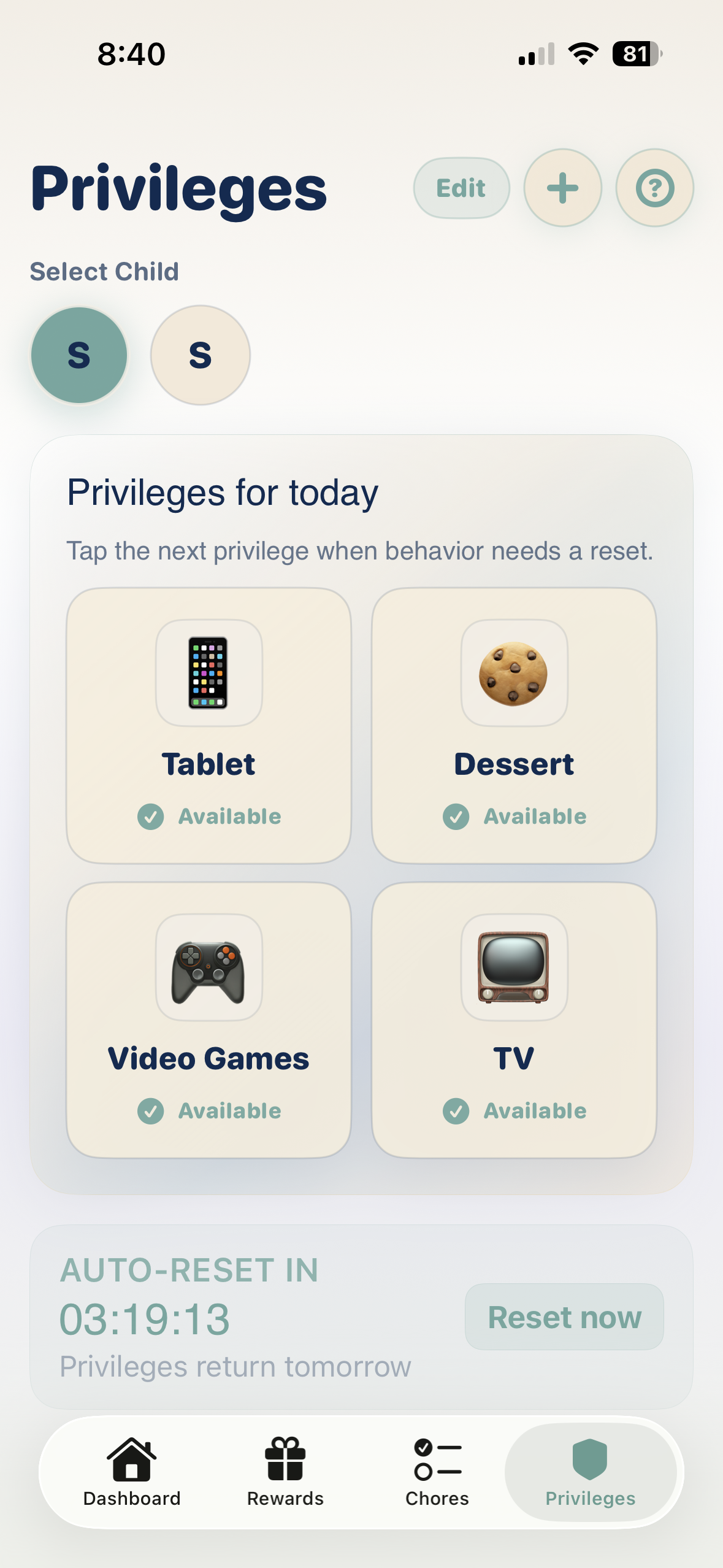Daywell screenshot showing rewards and privileges